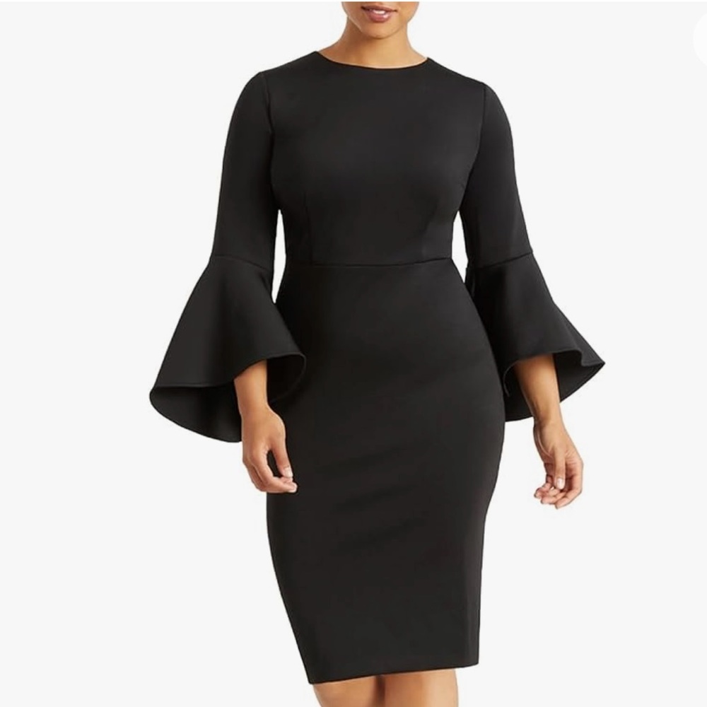 ELOQUII Women's Plus Size Flare Sleeve Scuba Dress 16